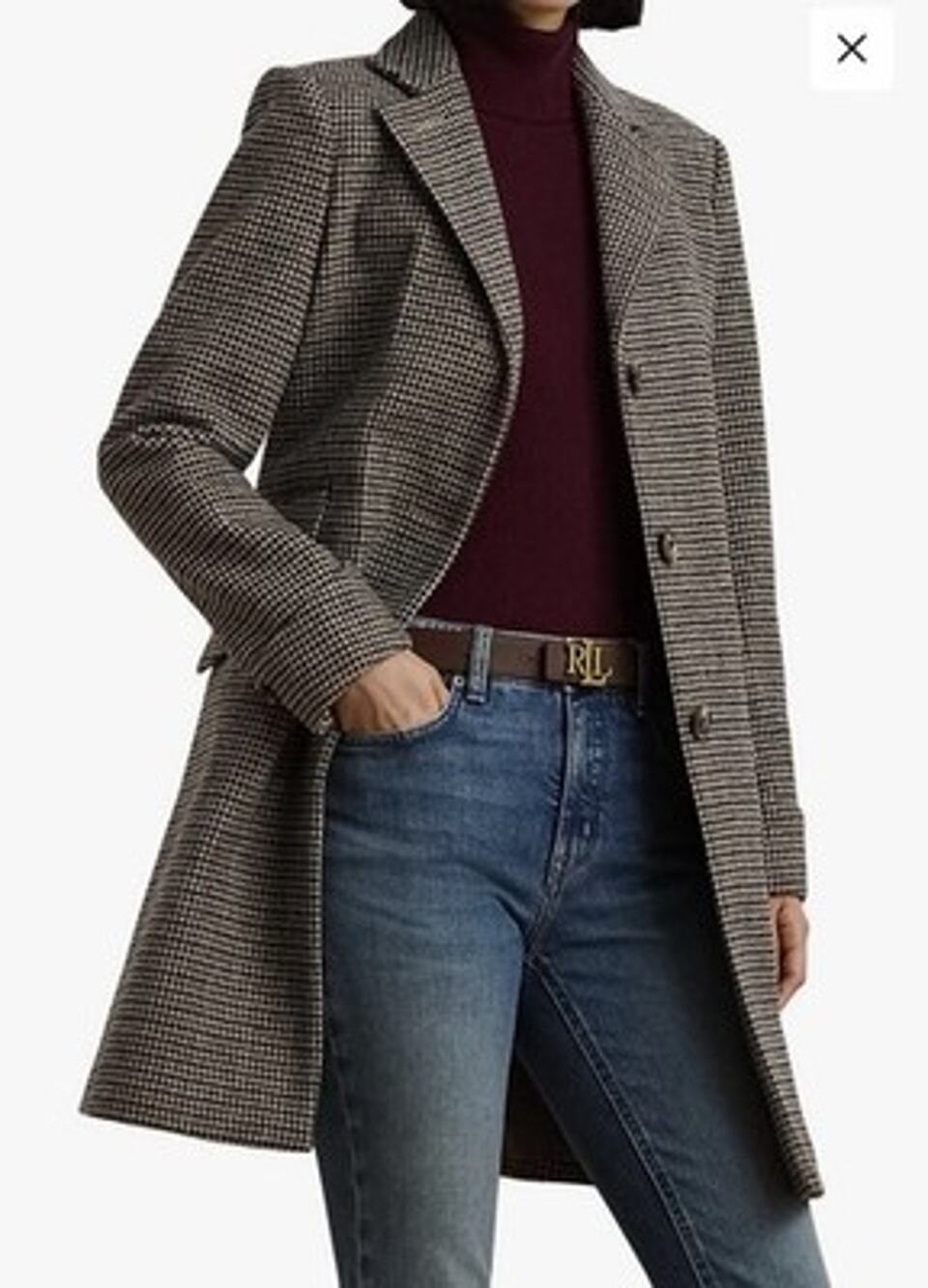 Lauren Ralph Lauren Women’s Size 12 Wool Blend Reefer Coat Merlot Houndstooth
